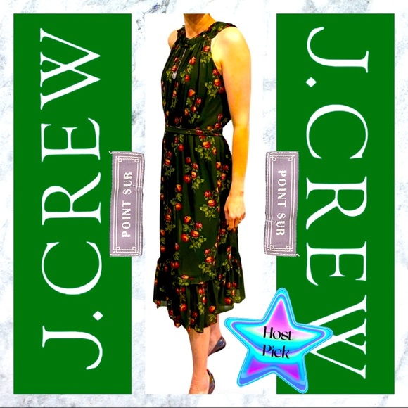 J. Crew Dresses & Skirts - 🦋HP!🦋J. Crew | Point Sur | High-Neck | Green Floral w/ Ruffle Dress | 4 | NWT
